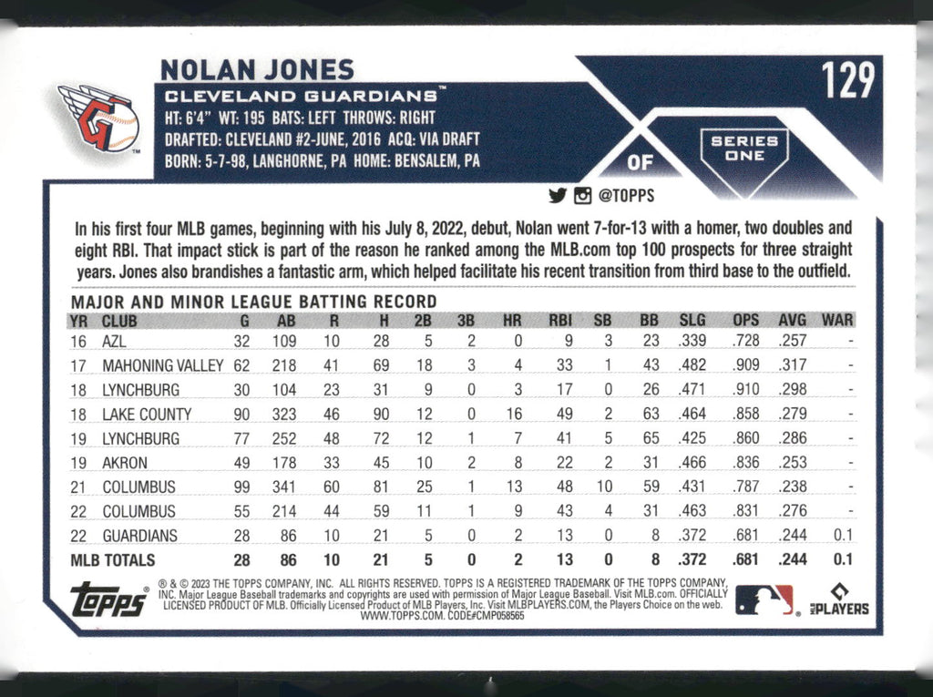 2023 Topps #129 Nolan Jones