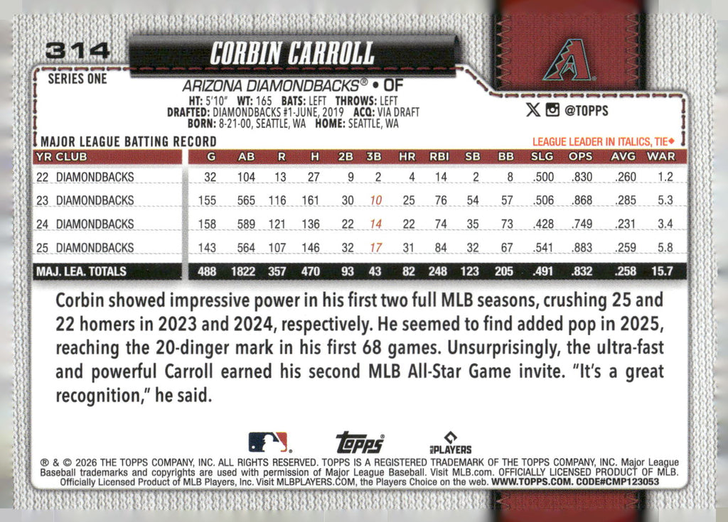 2026 Topps #314 Corbin Carroll