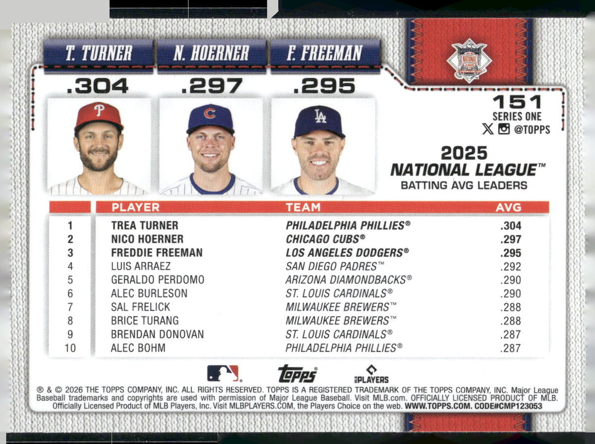 2026 Topps #151 (Trea Turner / Nico Hoerner / Freddie Freeman)