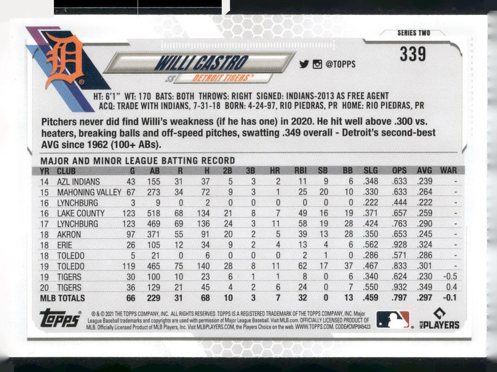 2021 Topps #339 Willi Castro Purple