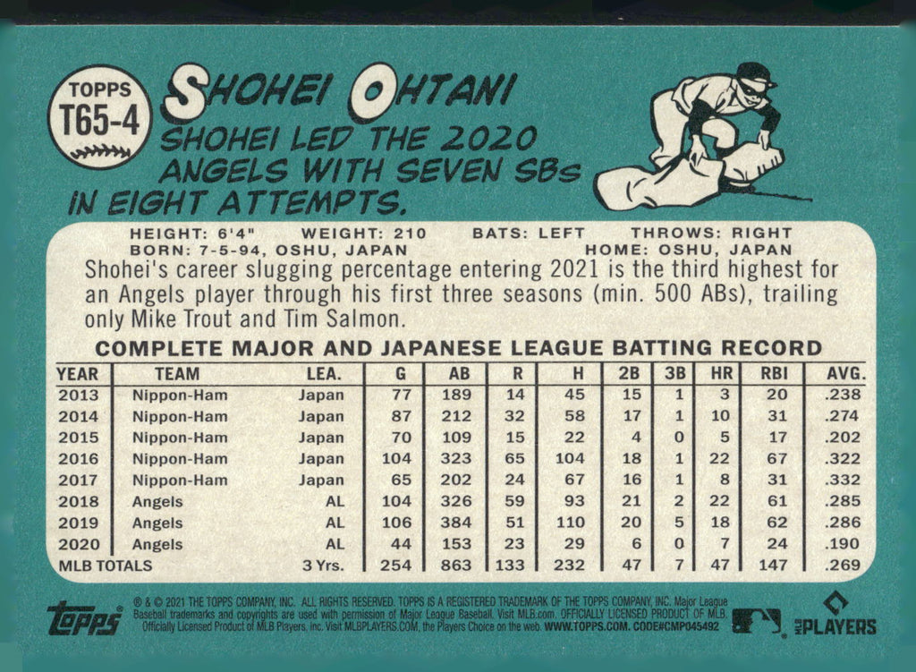 2021 Topps #T65-4 Shohei Ohtani 1965 Topps Redux