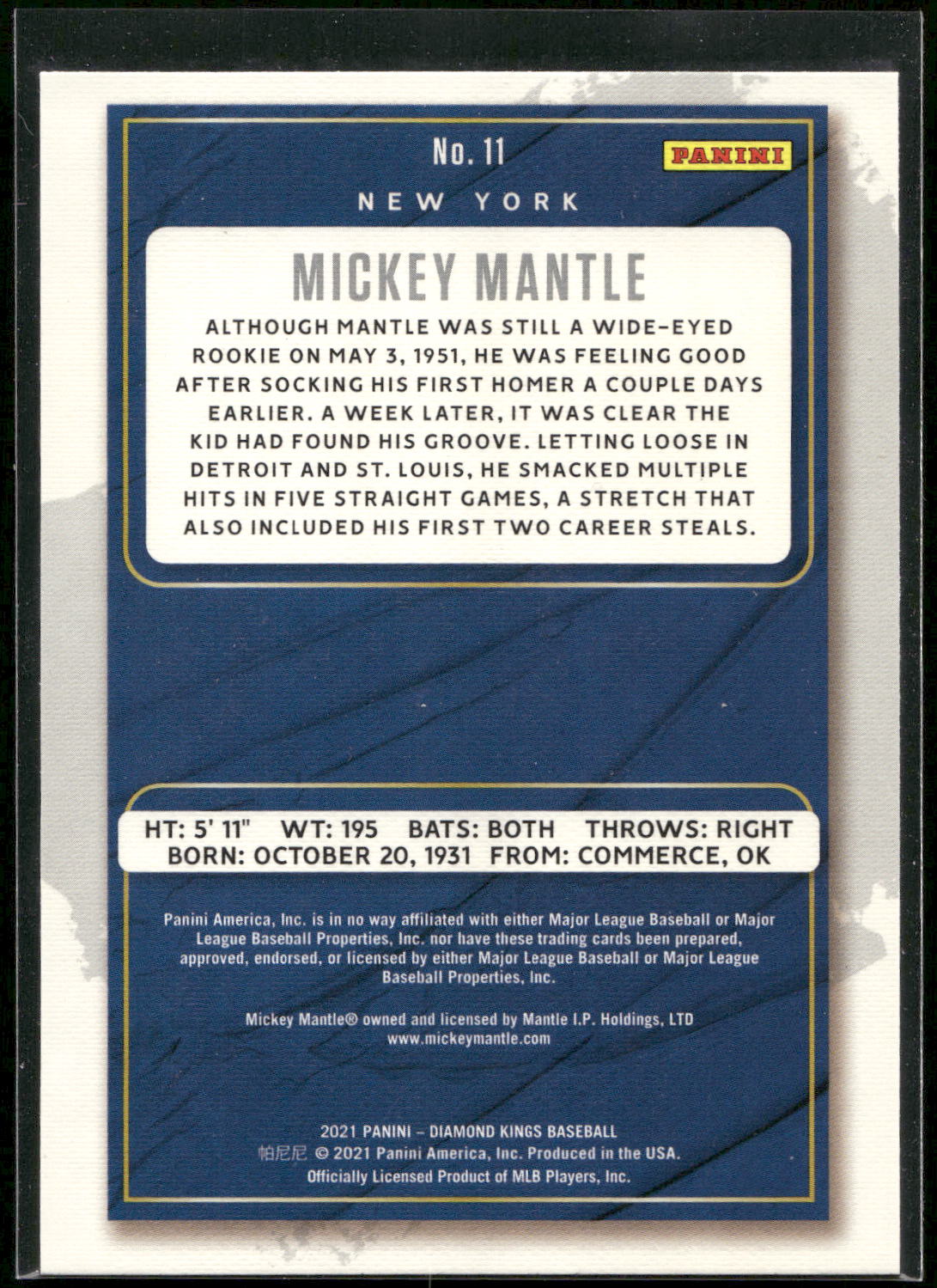 2021 Panini Diamond Kings #11 Mickey Mantle