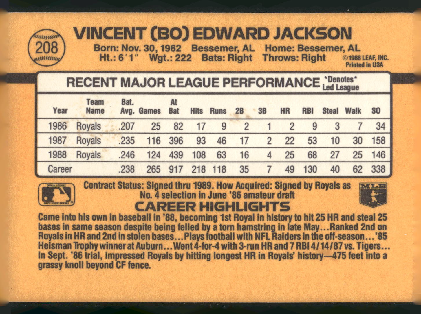 1989 Donruss #208 Bo Jackson