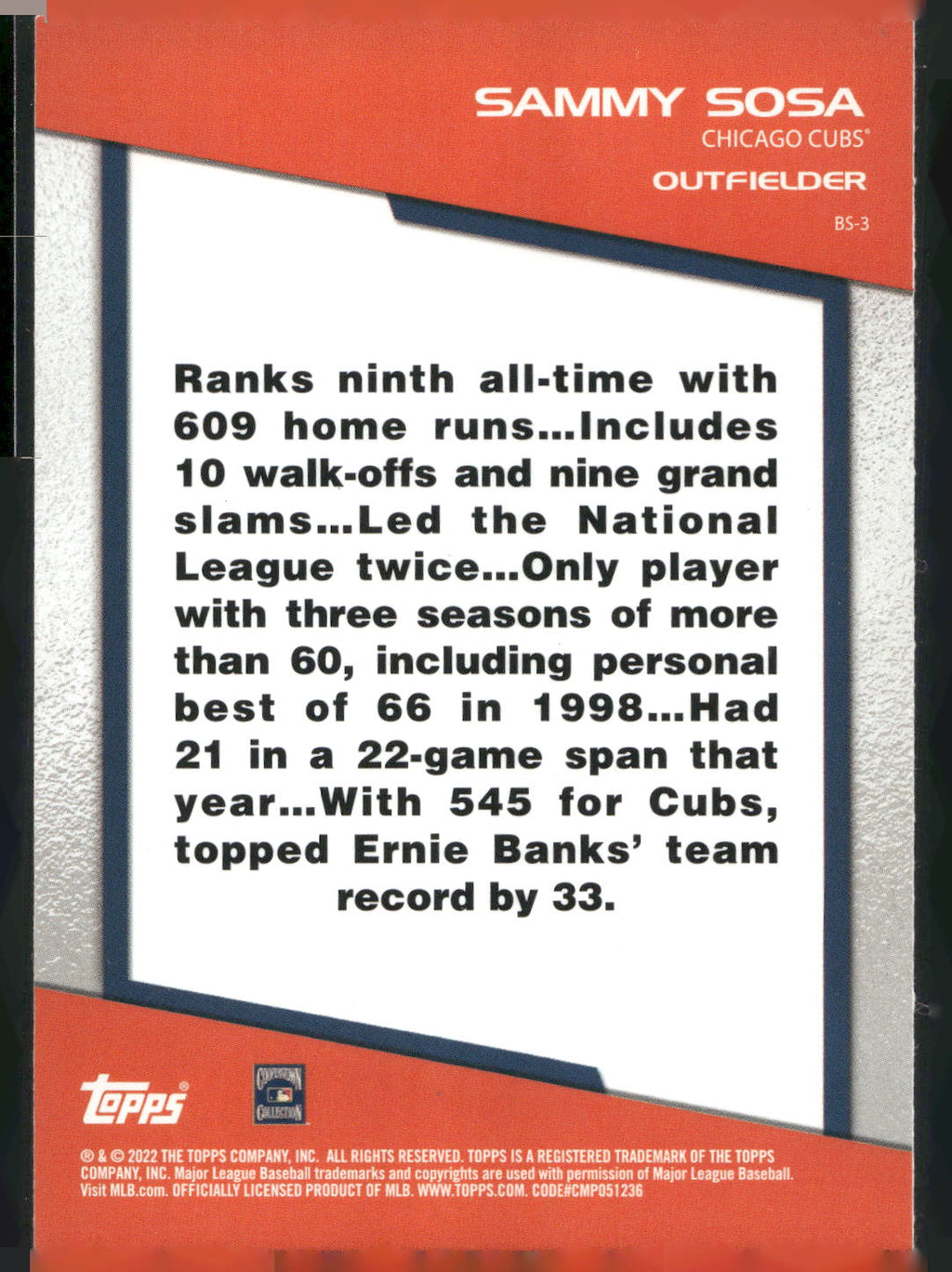 2022 Topps Opening Day #BS-3 Sammy Sosa Bomb Squad