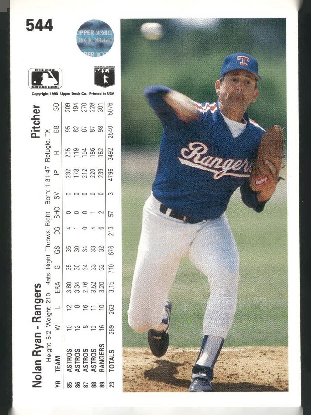 1990 Upper Deck #544 Nolan Ryan