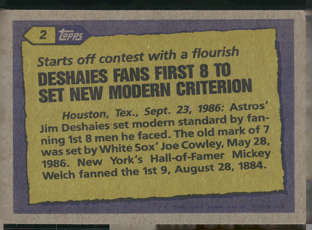 1987 Topps #2 Jim Deshaies