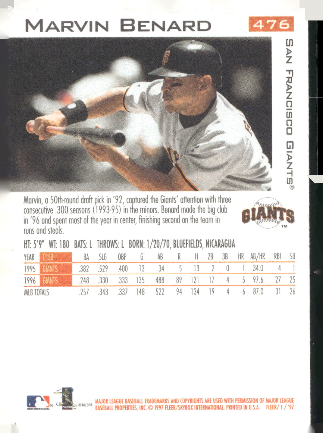 1997 Fleer #476 Marvin Benard