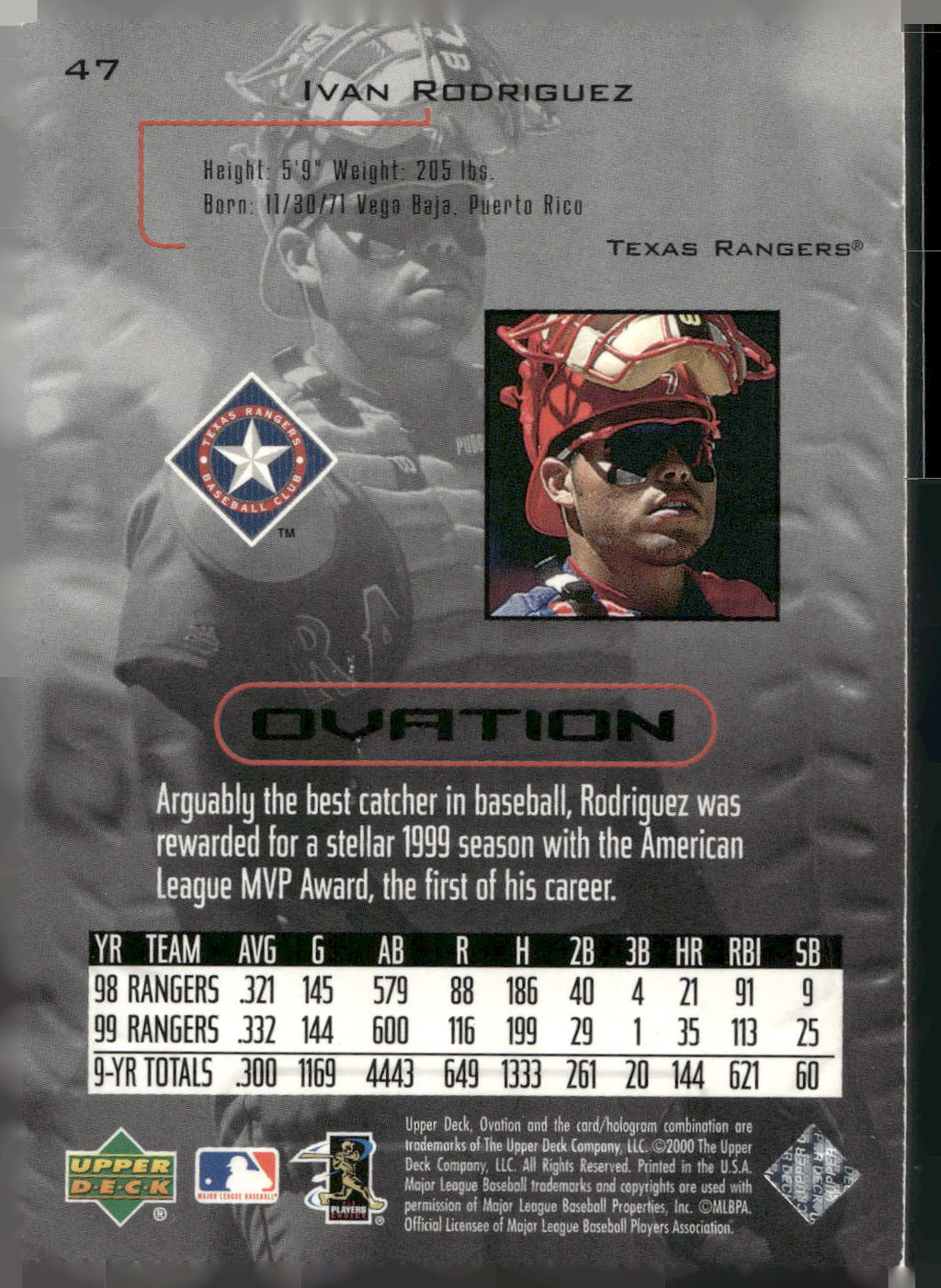 2000 Upper Deck Ovation #47 Ivan Rodriguez