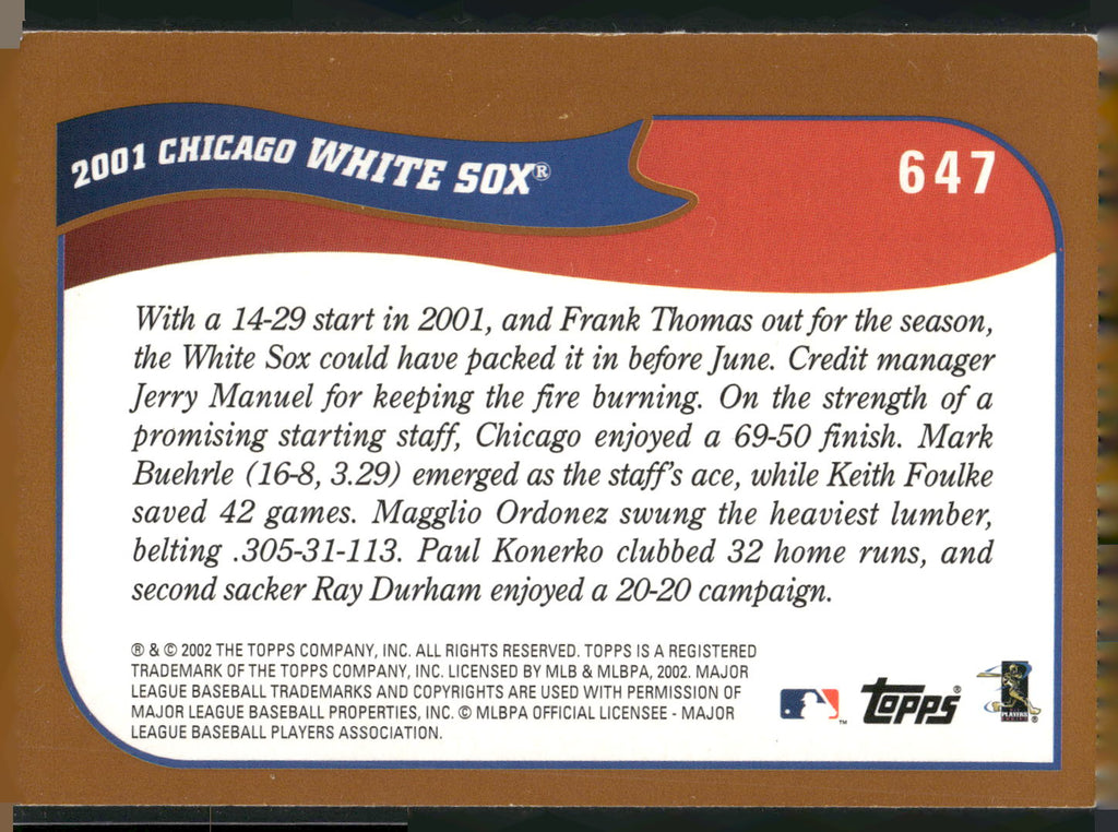 2002 Topps #647 Chicago White Sox
