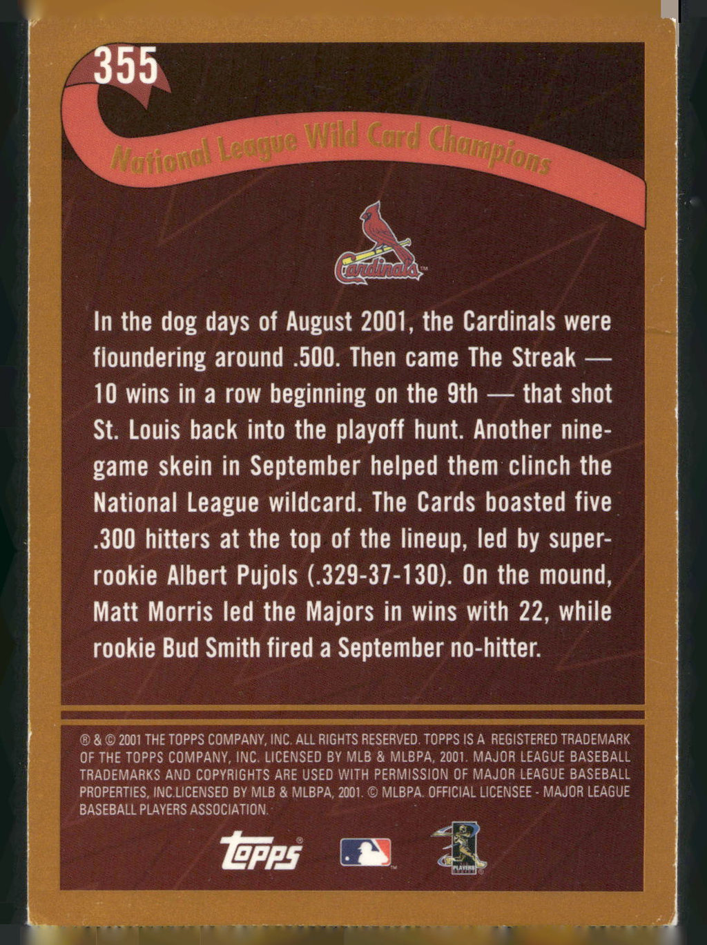 2002 Topps #355 St. Louis Cardinals PB, FOIL