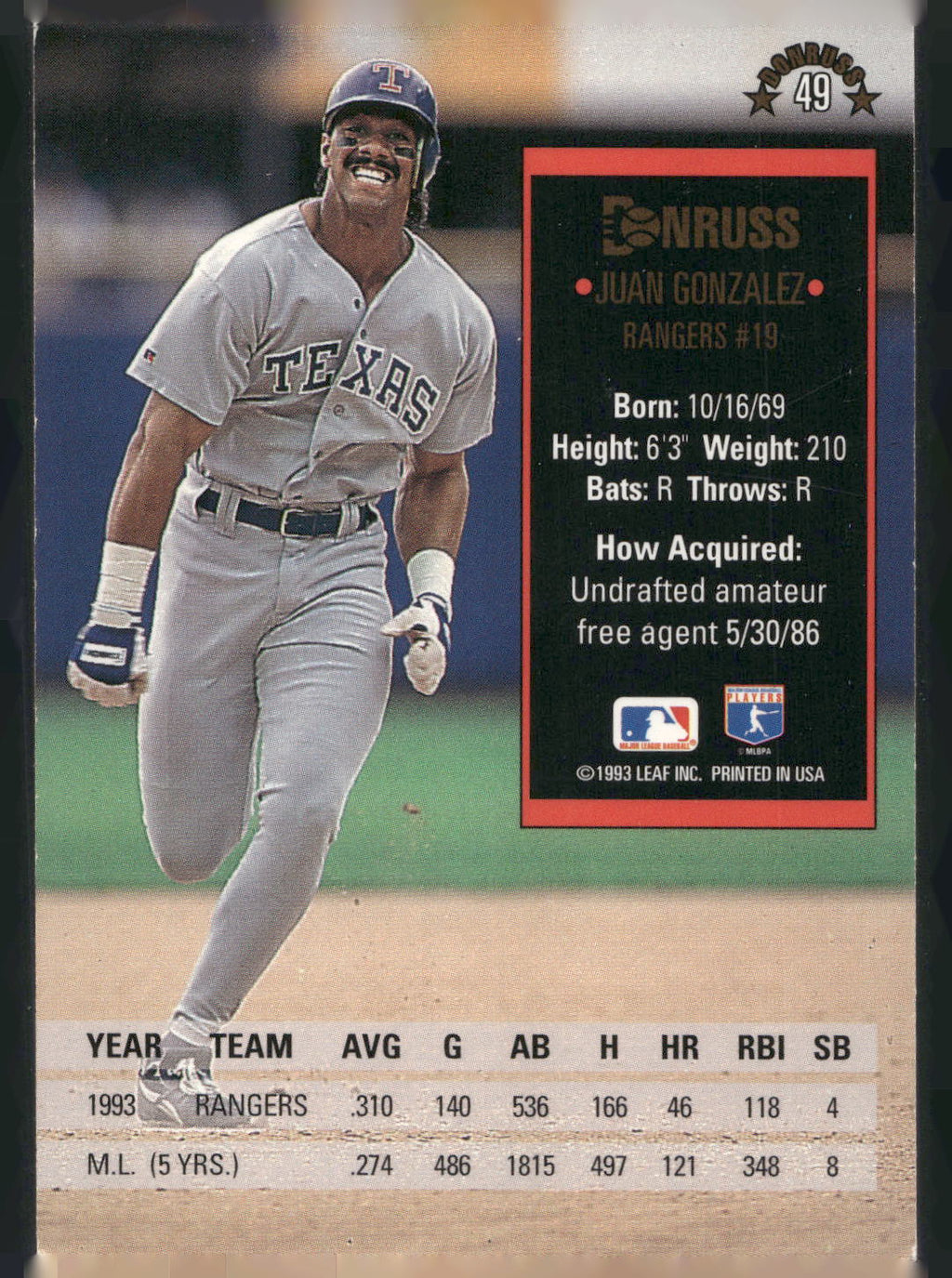 1994 Donruss #49 Juan Gonzalez