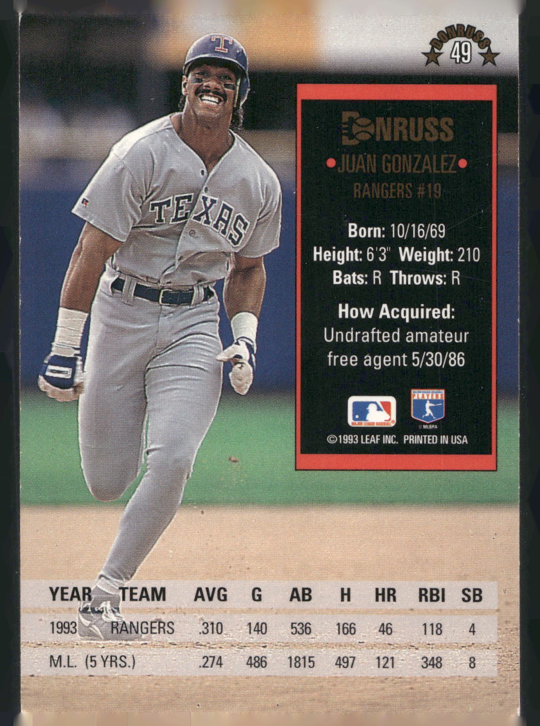 1994 Donruss #49 Juan Gonzalez