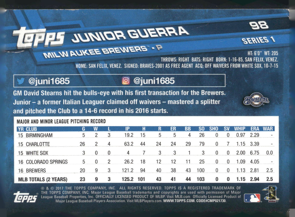 2017 Topps #98 Junior Guerra