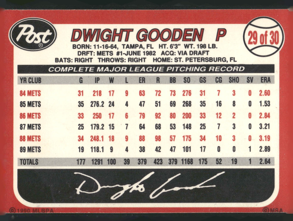 1990 Post #29 Dwight Gooden