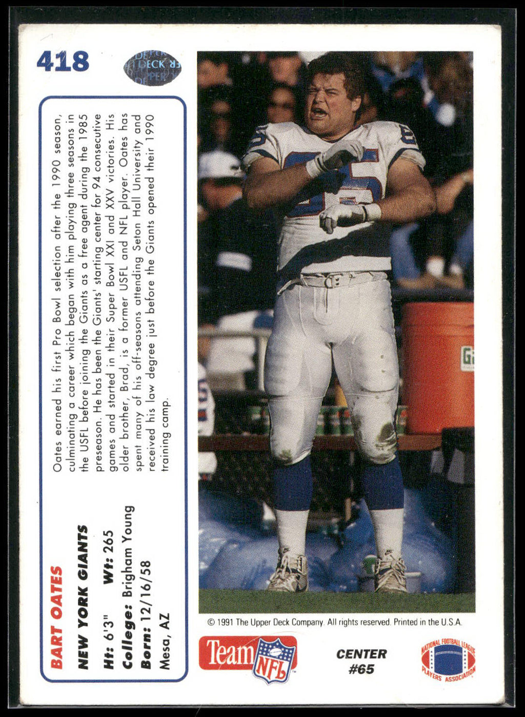 1991 Upper Deck #418 Bart Oates