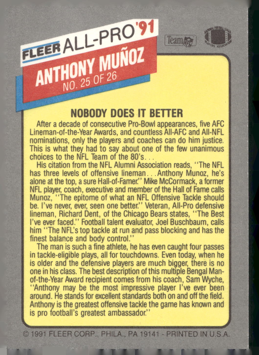 1991 Fleer #25 Anthony Muñoz All-Pro '91