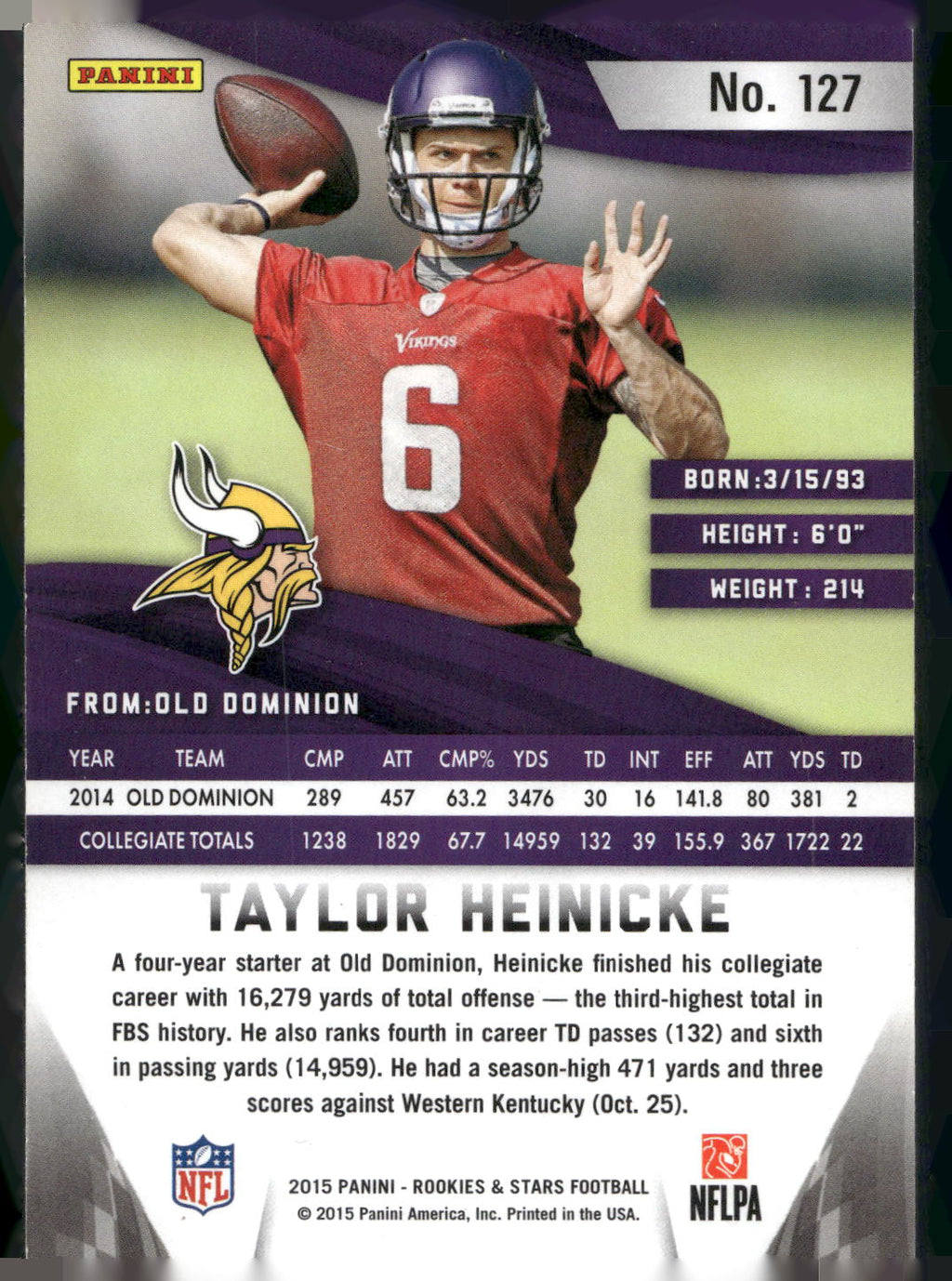 2015 Panini Rookies & Stars #127 Taylor Heinicke