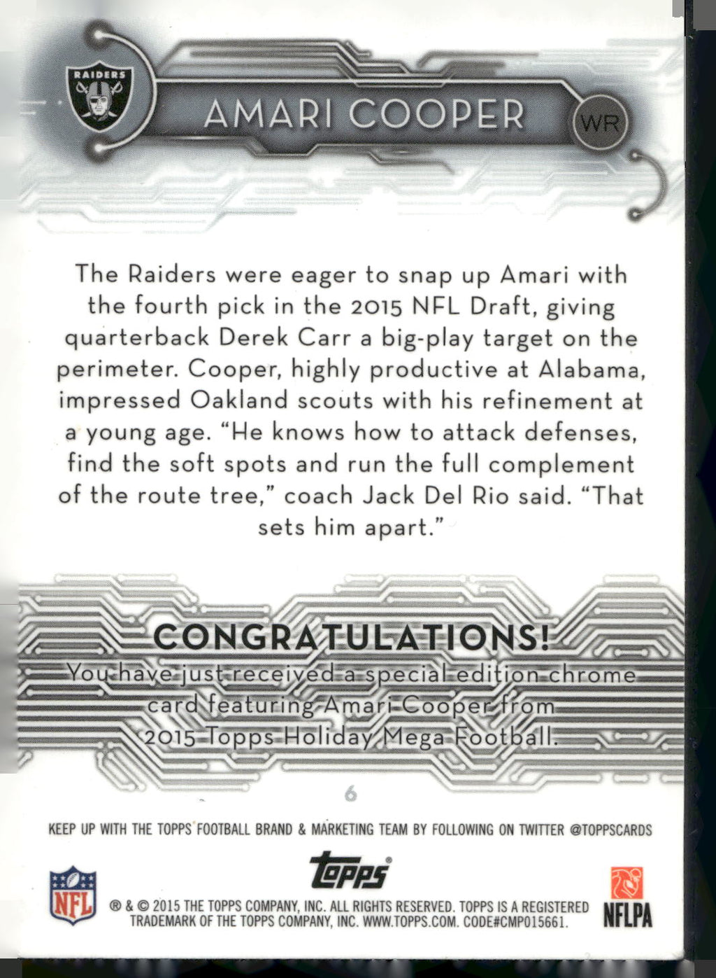2015 Topps #6 Amari Cooper Holiday Mega Football