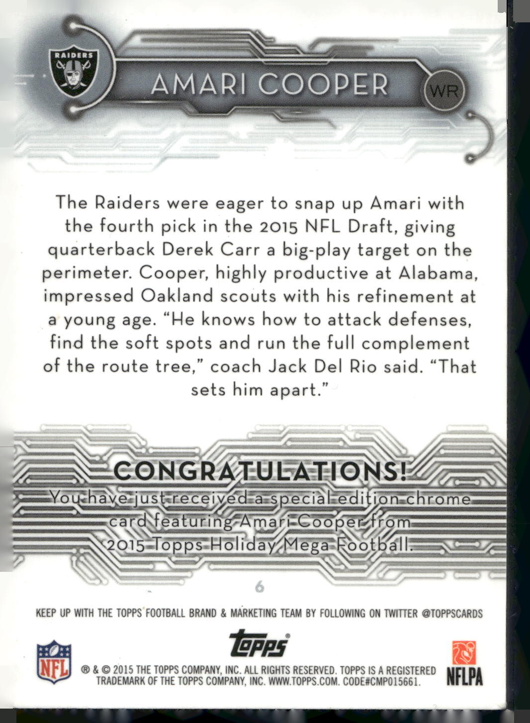 2015 Topps #6 Amari Cooper Holiday Mega Football