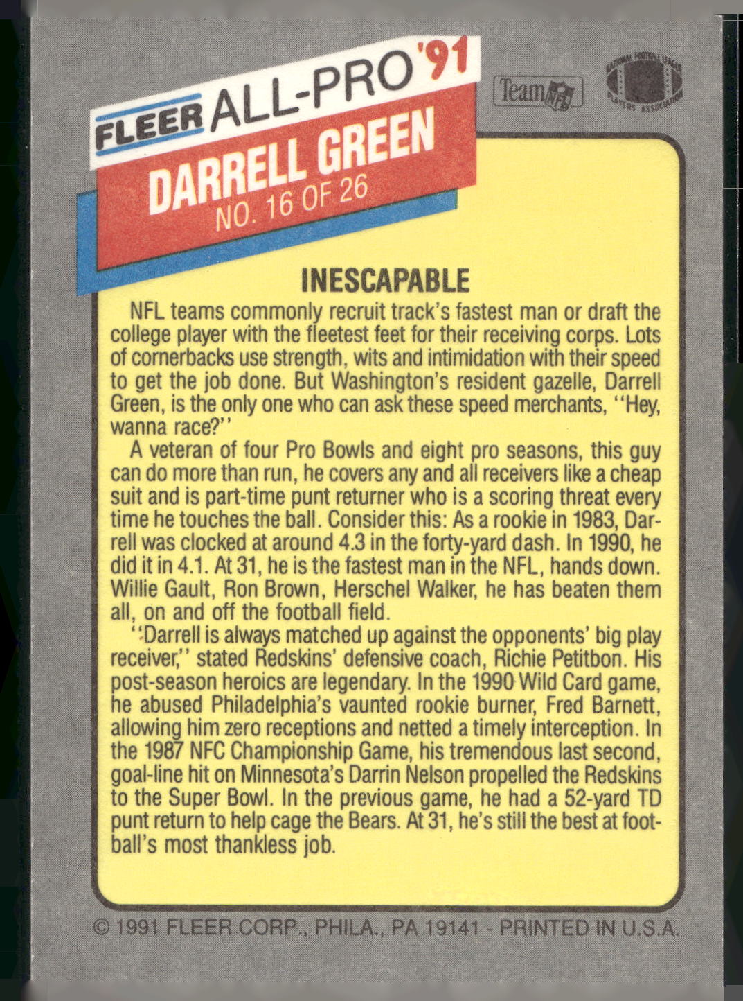 1991 Fleer #16 Darrell Green All-Pro '91