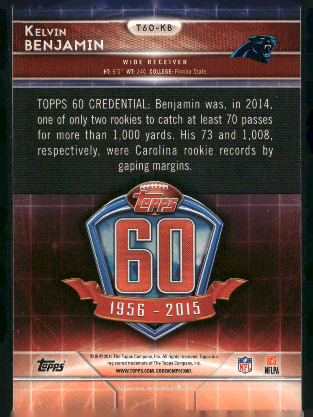 2015 Topps #T60-KB Kelvin Benjamin 60th Anniversary
