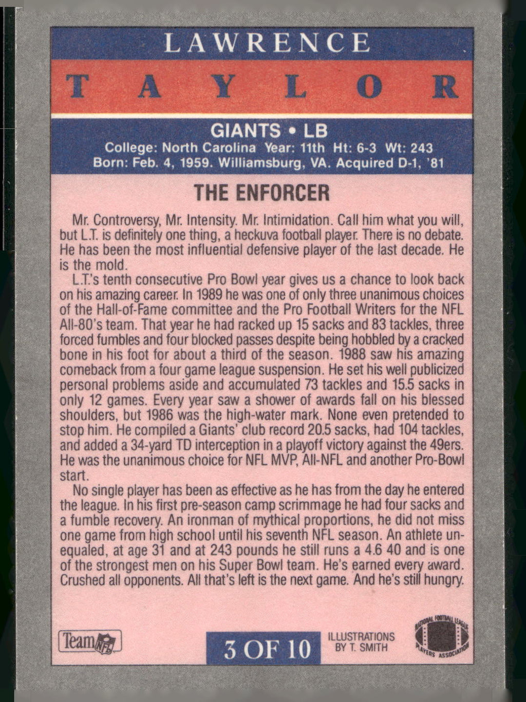 1991 Fleer #3 Lawrence Taylor Pro-Visions