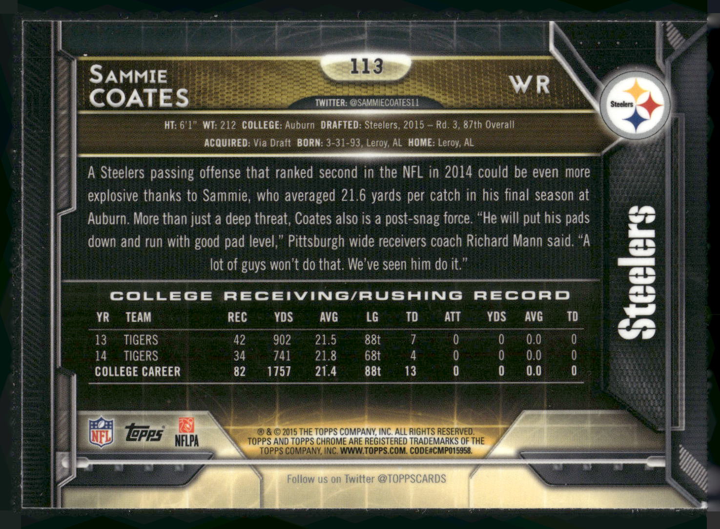 2015 Topps Chrome #113 Sammie Coates