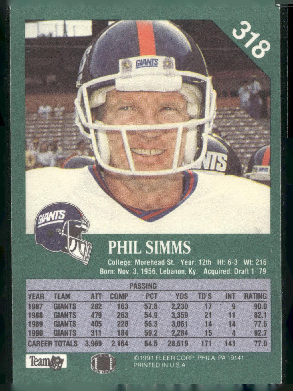 1991 Fleer #318 Phil Simms