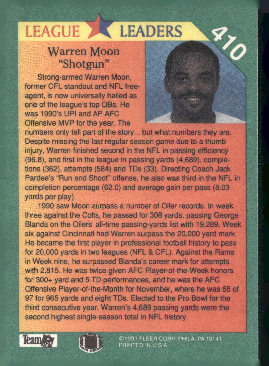1991 Fleer #410 Warren Moon