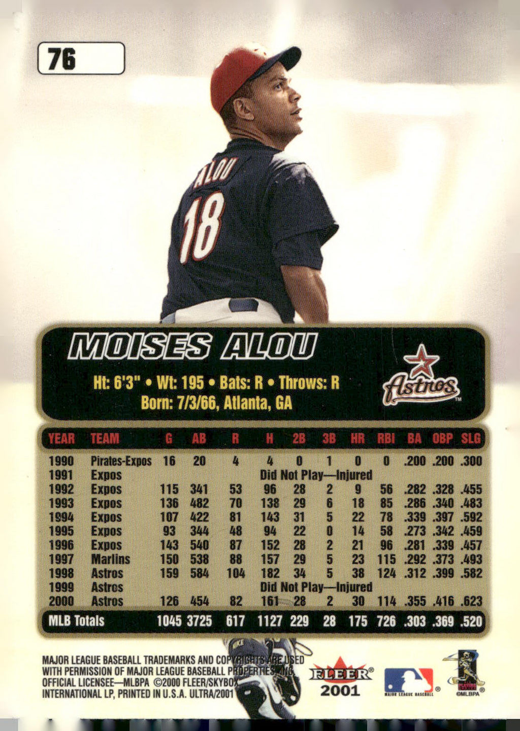 2001 Ultra #76 Moises Alou