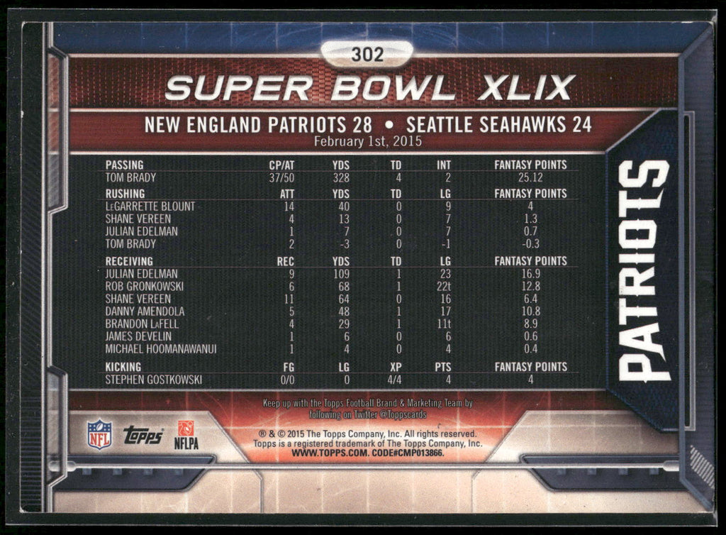 2015 Topps #302 Super Bowl XLIX Champions