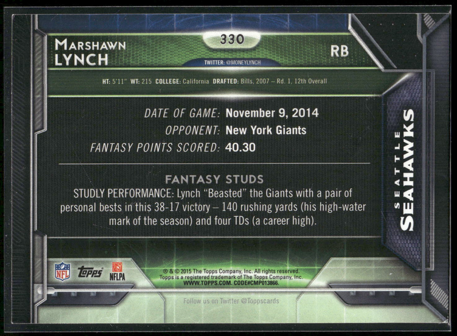 2015 Topps #330 Marshawn Lynch