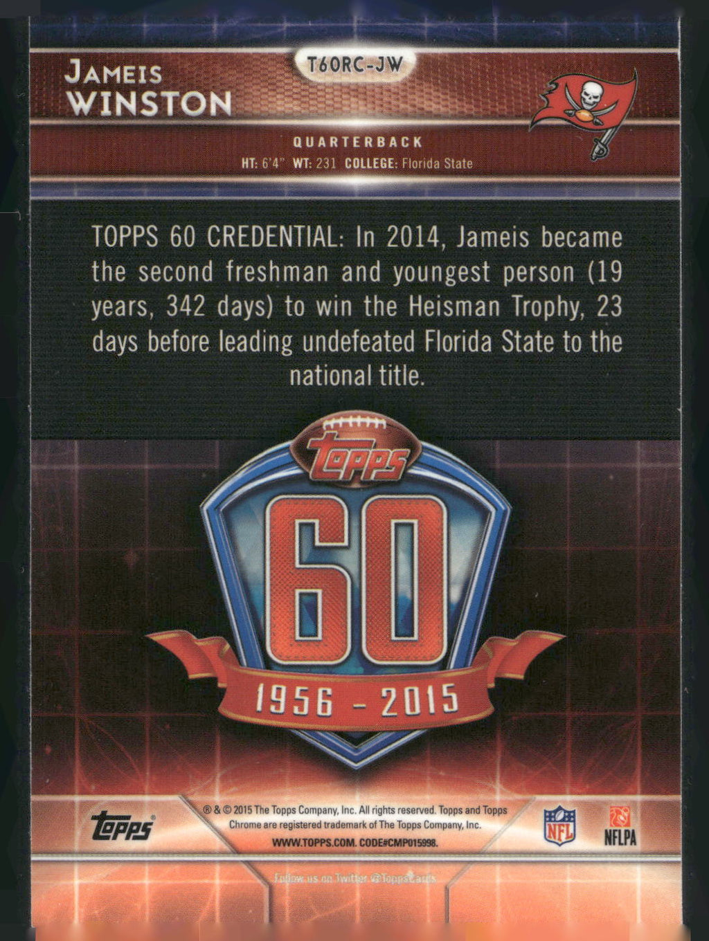 2015 Topps Chrome #T60RC-JW Jameis Winston 60th Anniversary Rookies