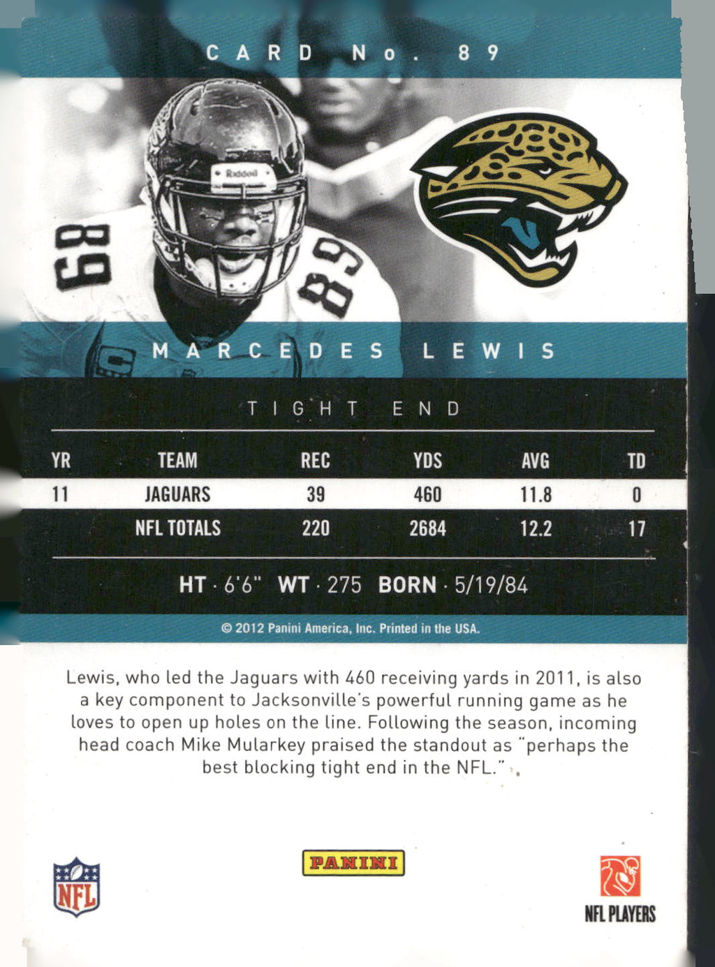 2012 Panini Prestige #89 Marcedes Lewis