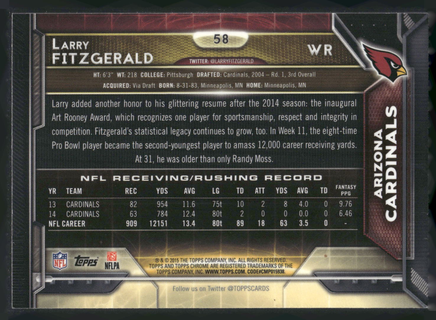 2015 Topps Chrome #58 Larry Fitzgerald
