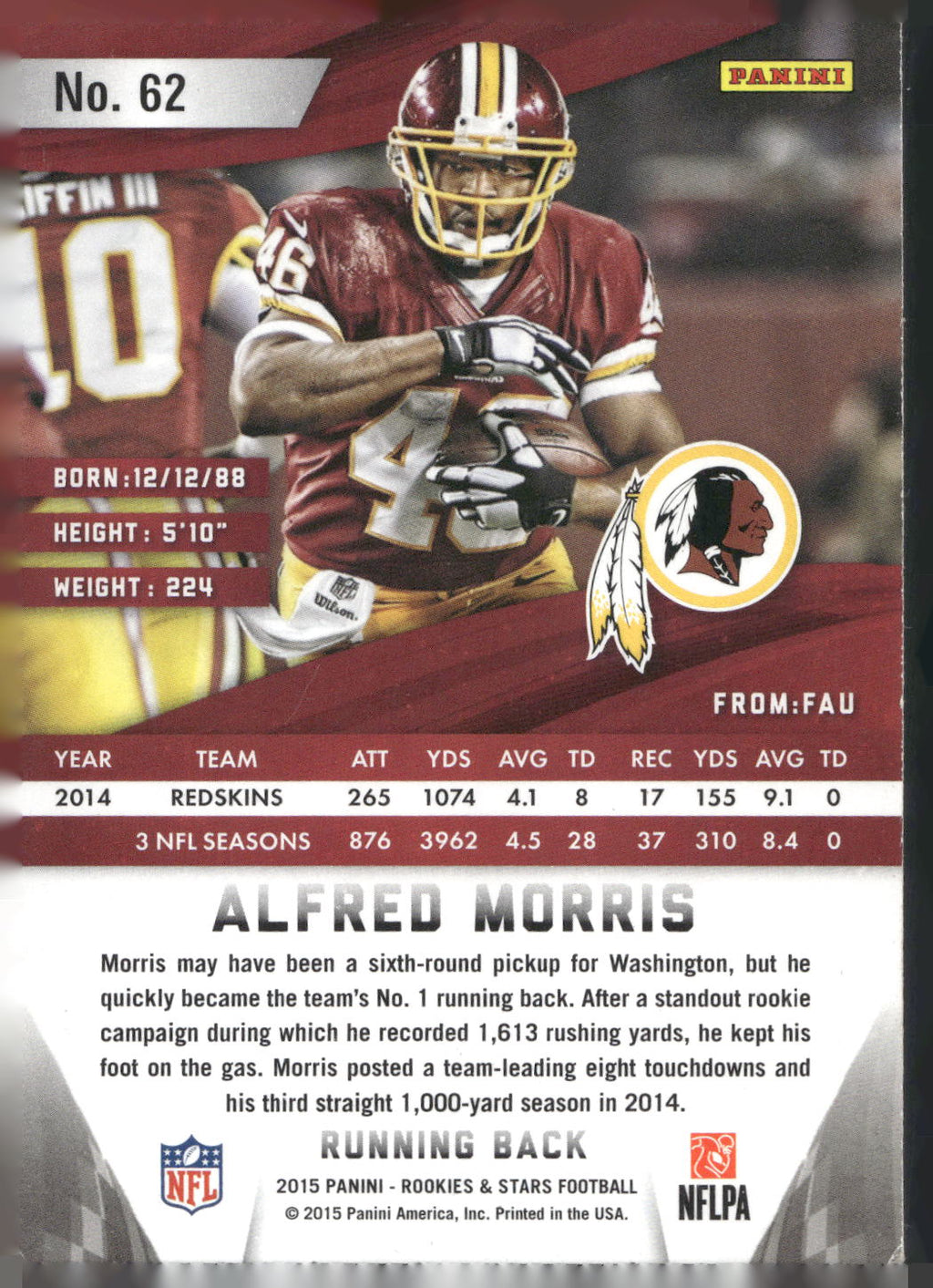 2015 Panini Rookies & Stars #62 Alfred Morris