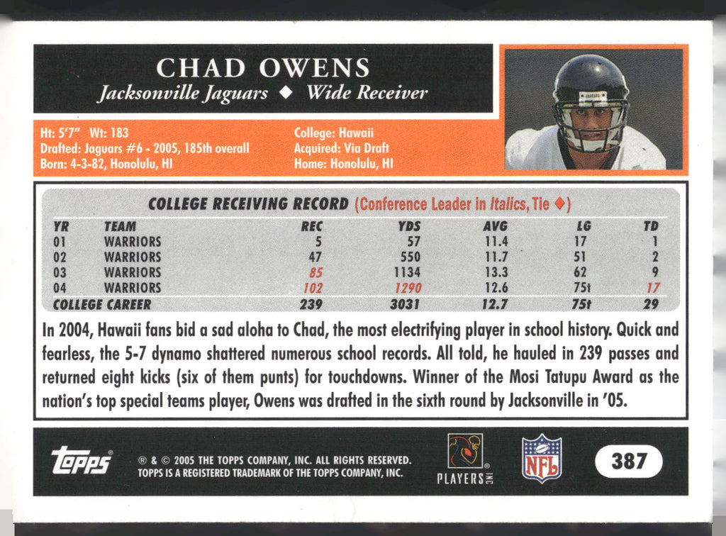 2005 Topps #387 Chad Owens