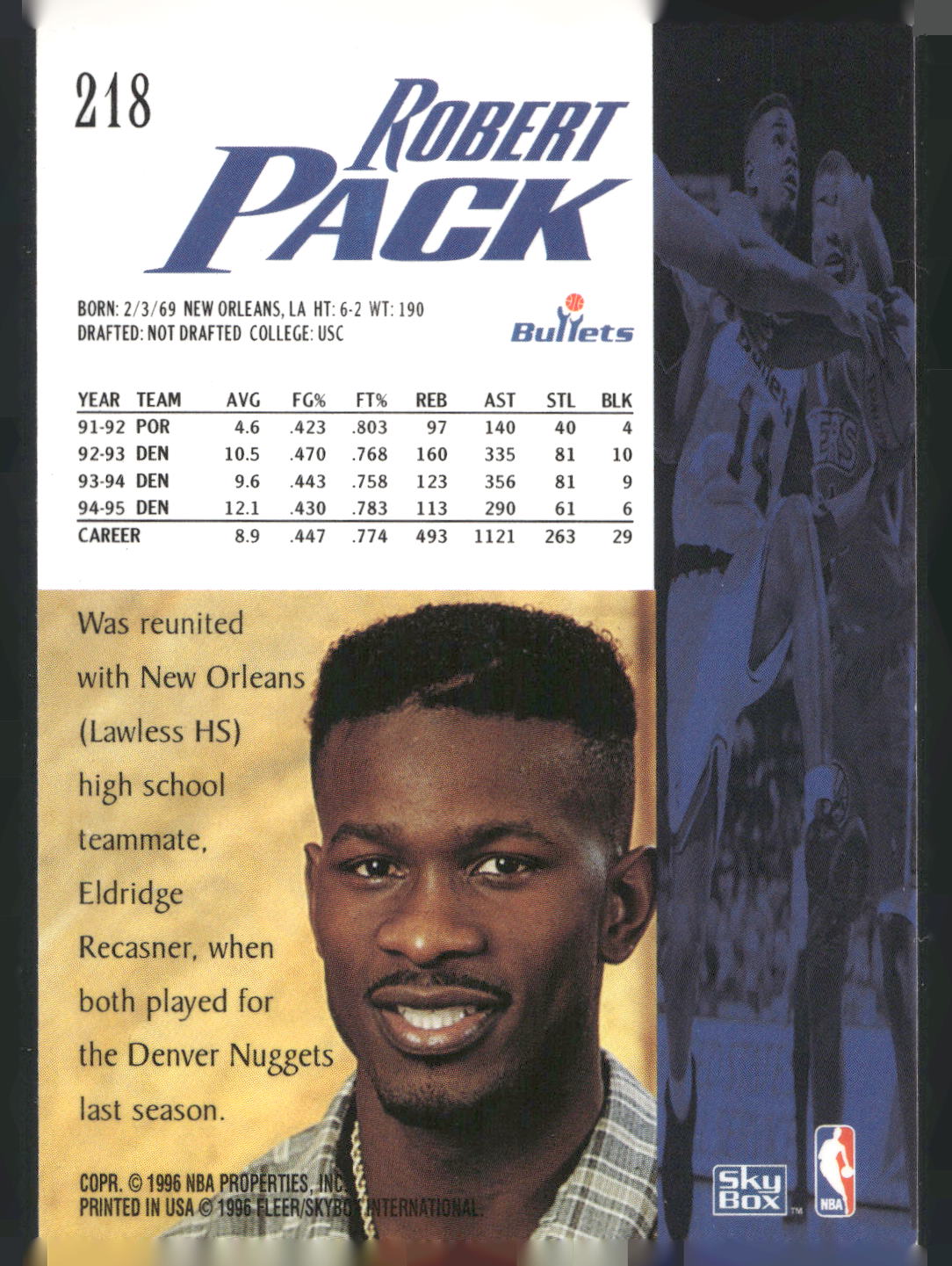 1995-96 SkyBox Premium #218 Robert Pack