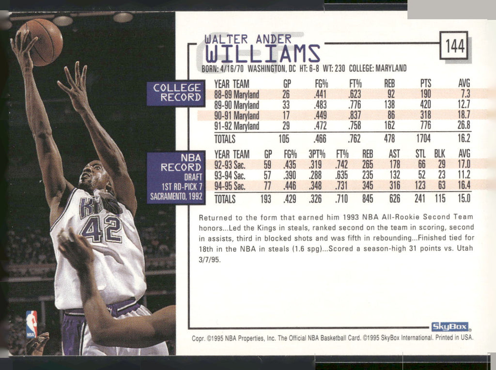 1995-96 Hoops #144 Walt Williams