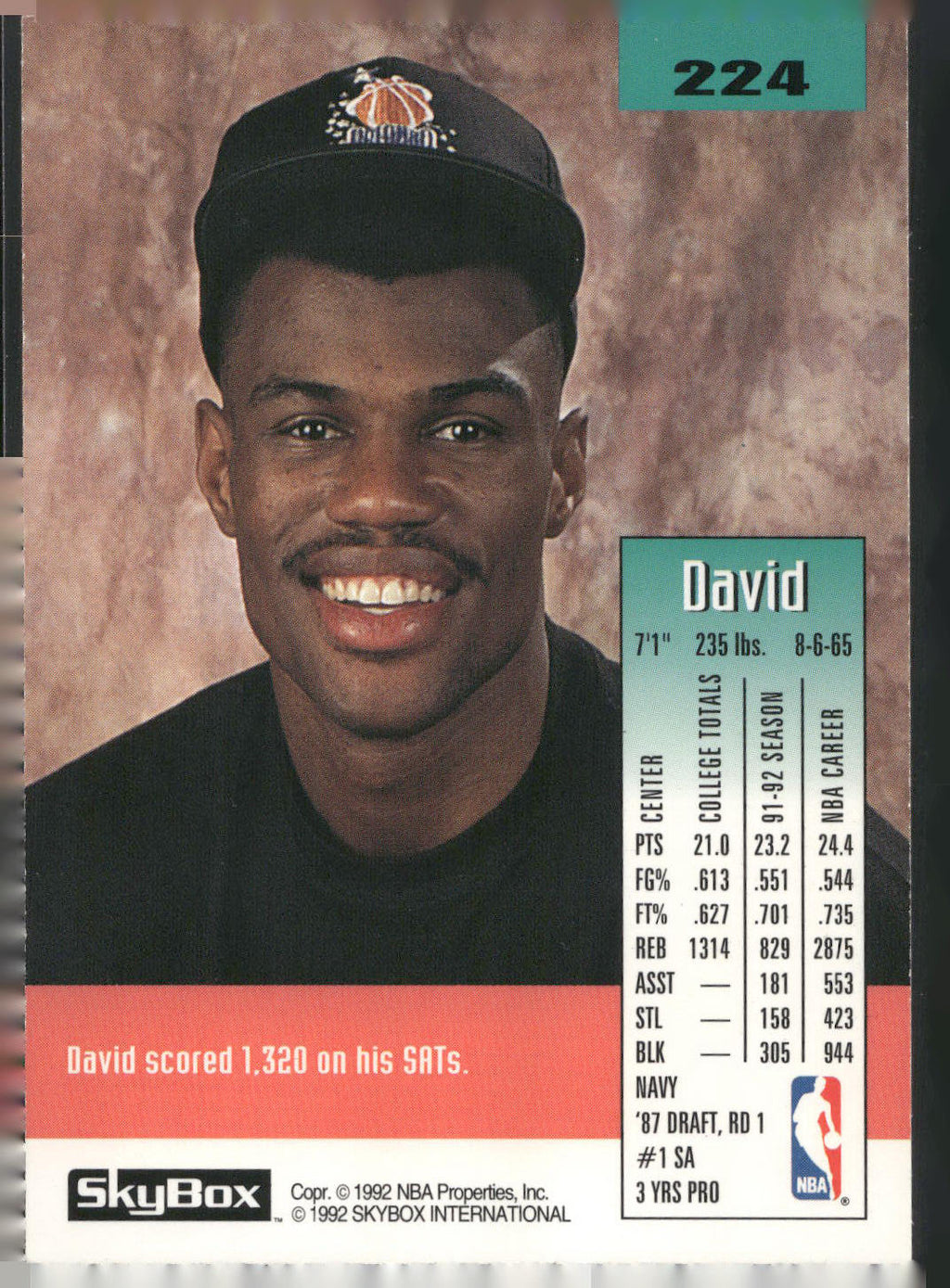 1992-93 SkyBox #224 David Robinson