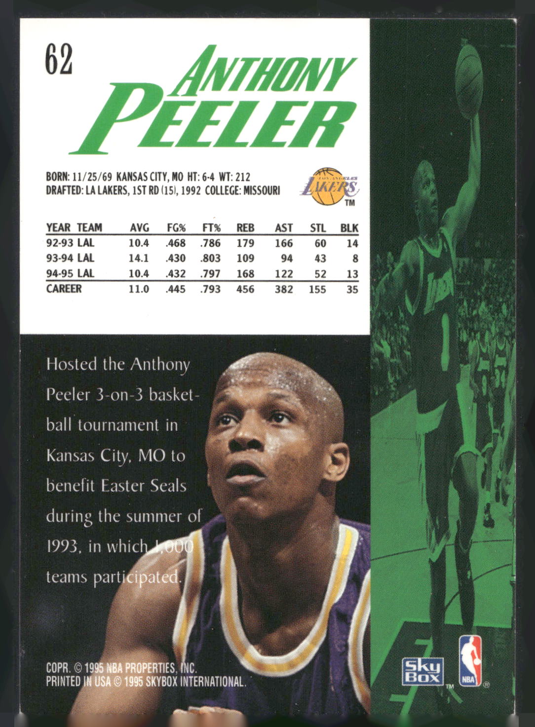 1995-96 SkyBox Premium #62 Anthony Peeler