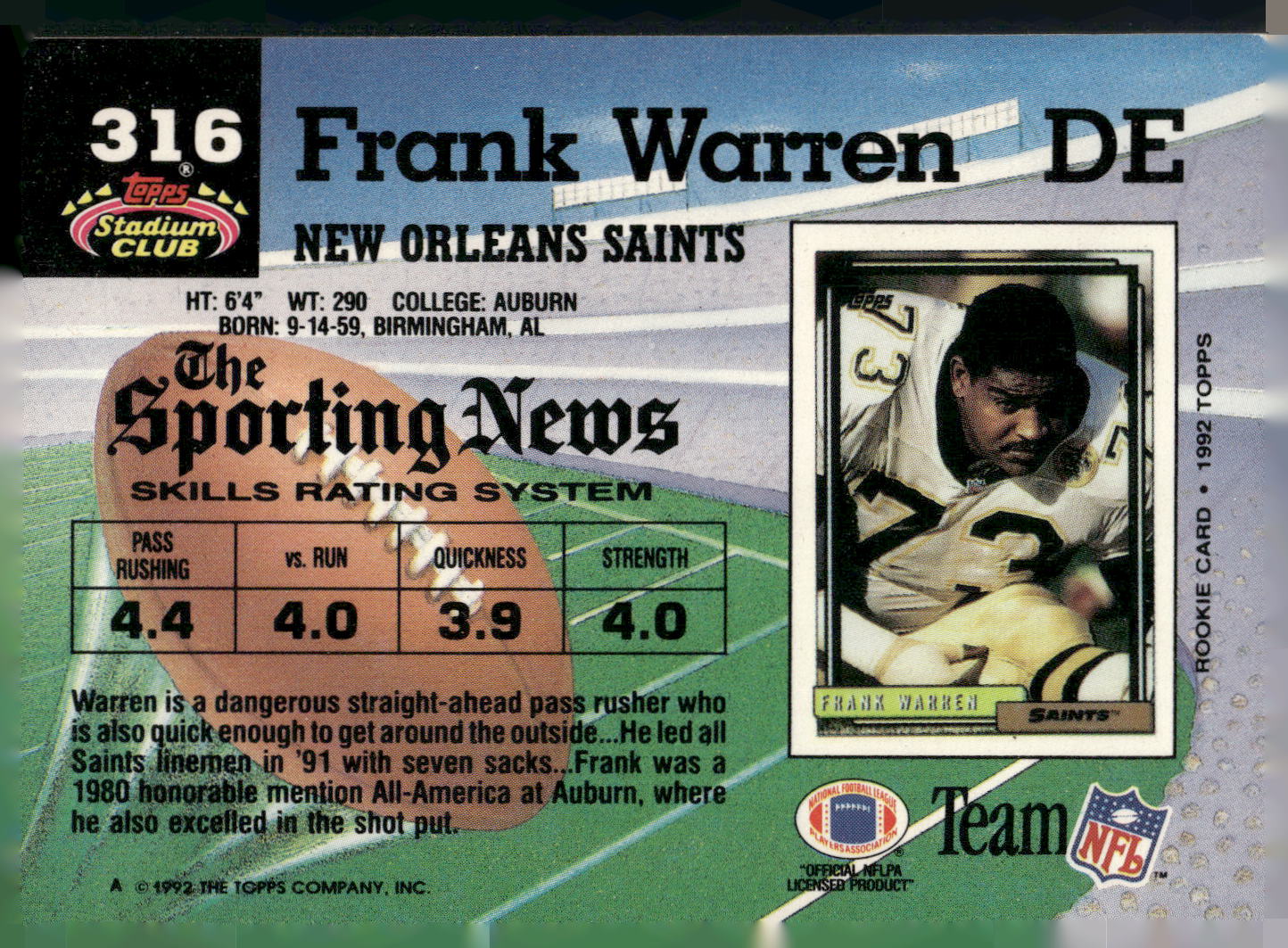 1992 Stadium Club #316 Frank Warren
