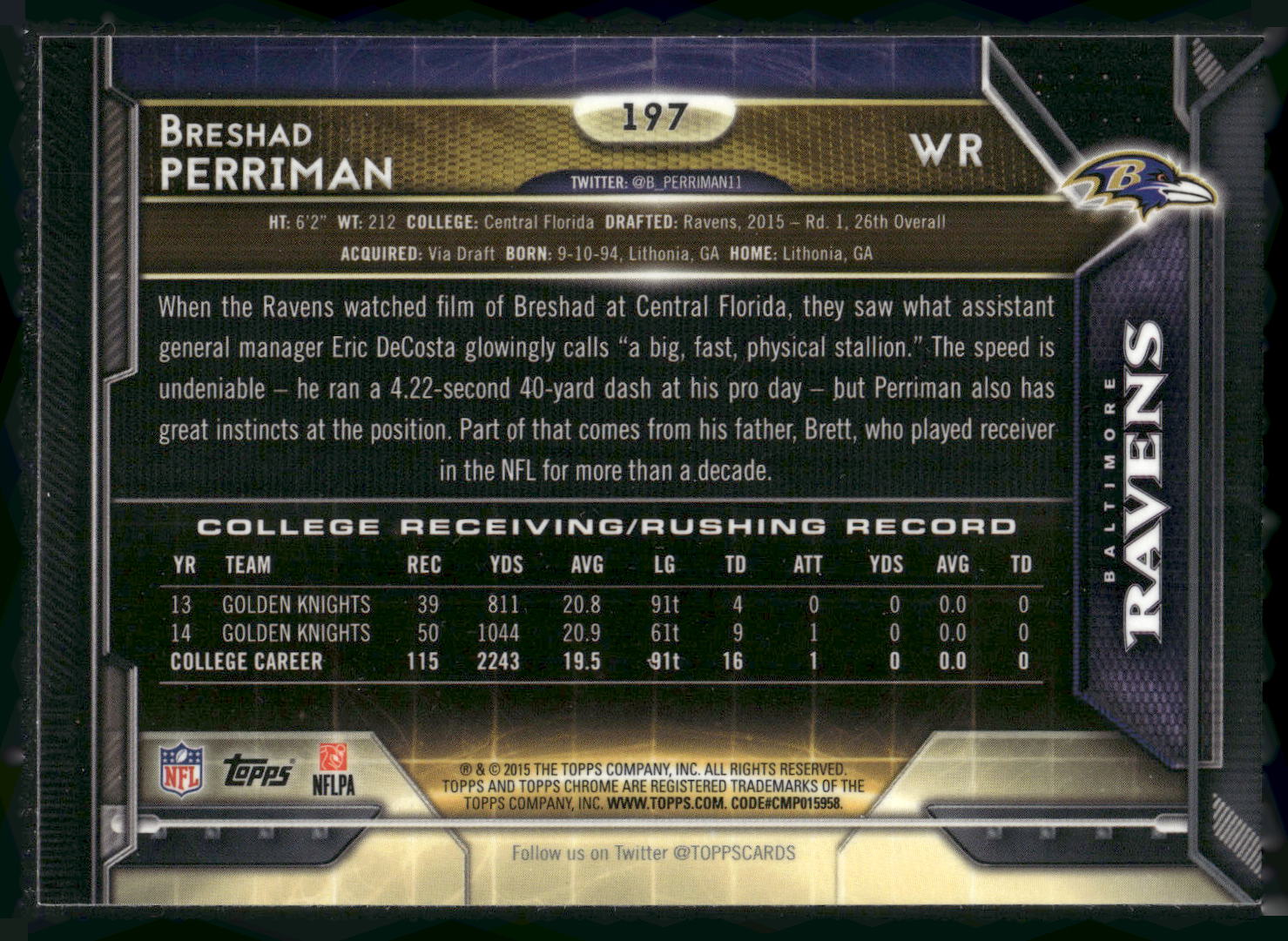 2015 Topps Chrome #197 Breshad Perriman