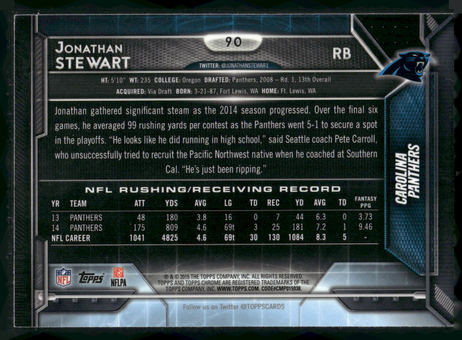 2015 Topps Chrome #90 Jonathan Stewart