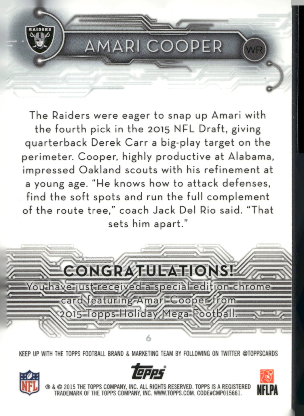 2015 Topps #6 Amari Cooper Holiday Mega Football