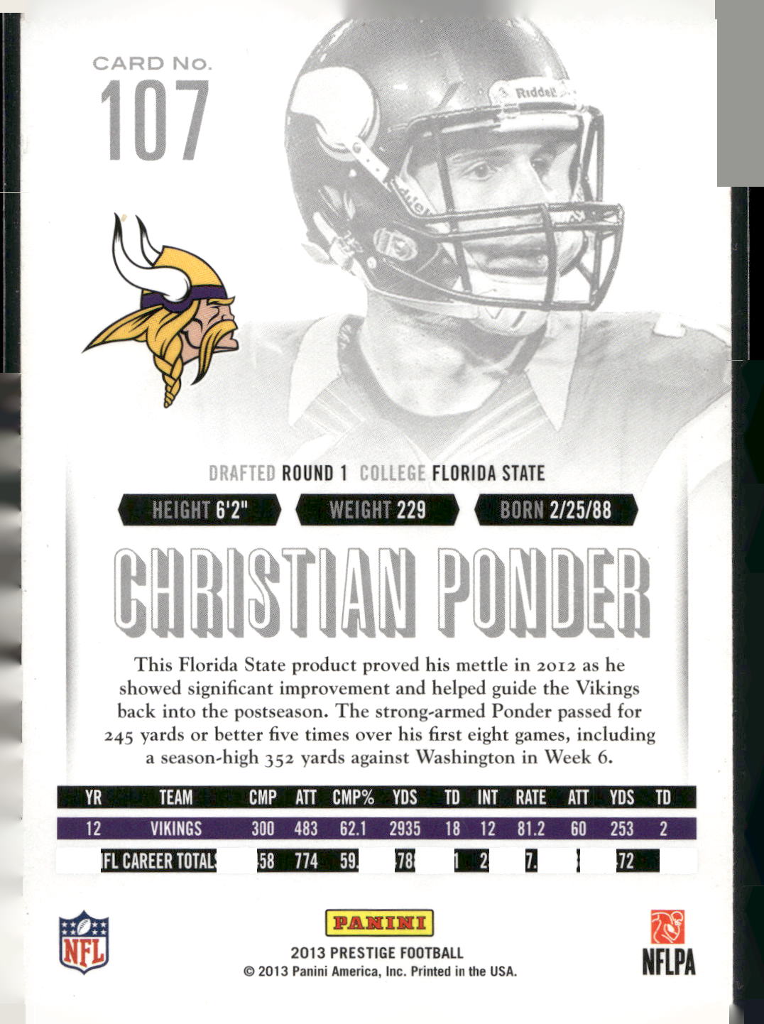 2013 Panini Prestige #107 Christian Ponder