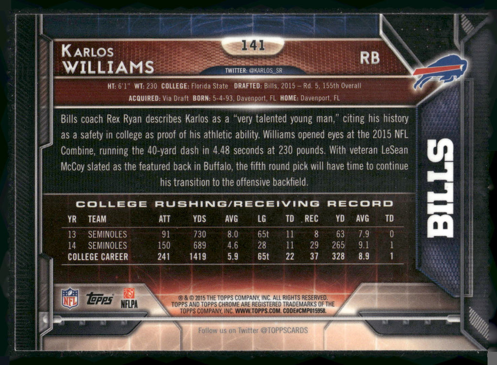 2015 Topps Chrome #141 Karlos Williams