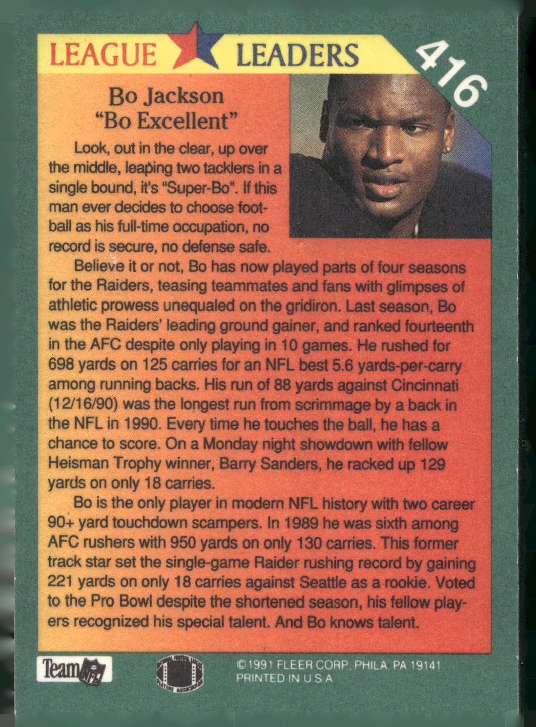 1991 Fleer #416 Bo Jackson