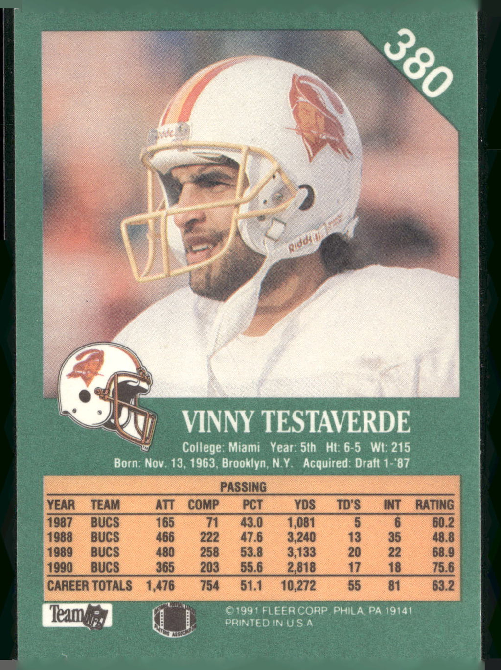 1991 Fleer #380 Vinny Testaverde