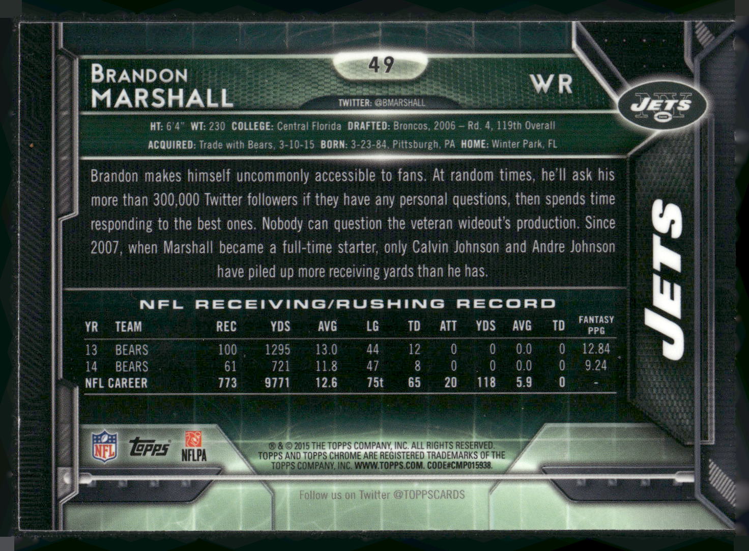 2015 Topps Chrome #49 Brandon Marshall